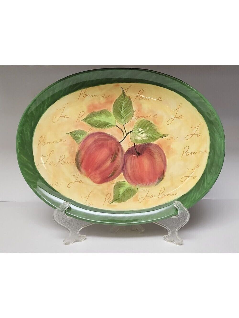 Certified International La Pomme 18" Oval Serving Platter Multicolor Green VTG - Picture 2 of 5